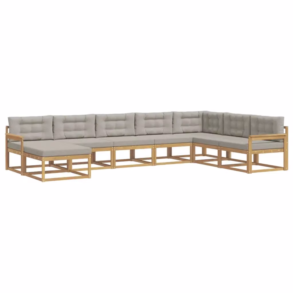 Set di divani da esterno a L vidaXL in legno di acacia con cuscini, Bianco e Grigio – 2