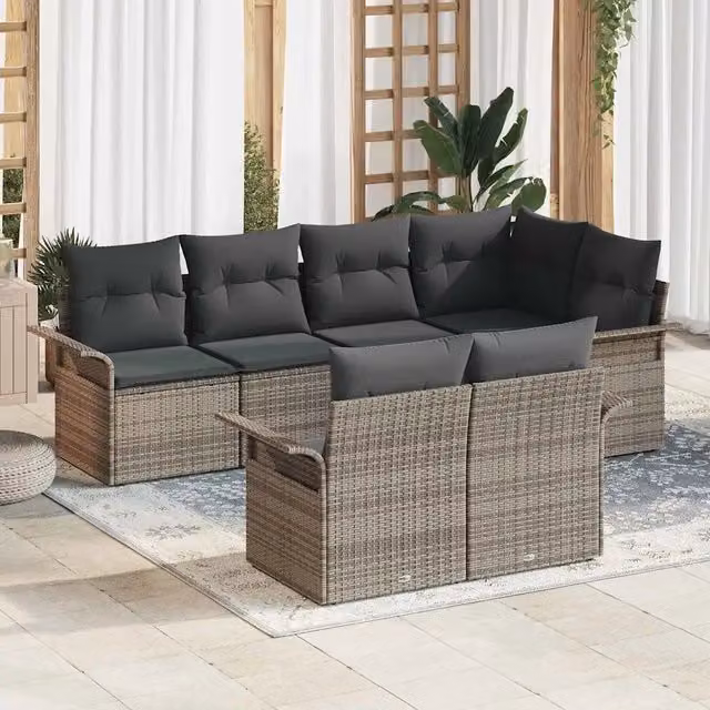 Set Divano da Giardino 7 pz Grigio Poly Rattan 3354068