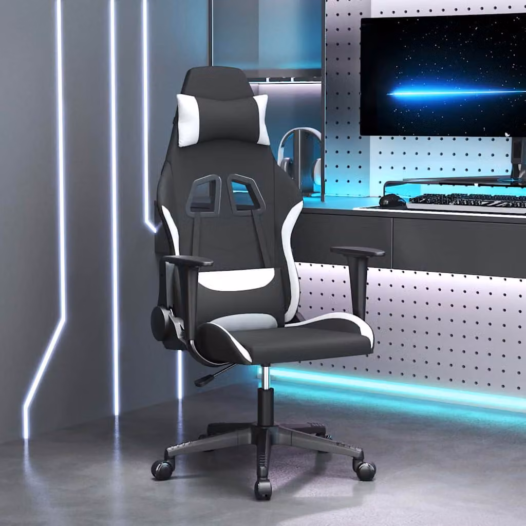 Sedia da Gaming vidaXL Multicolore in Tessuto e Finta Pelle con Poggiatesta e Braccioli, Regolabile e Ruotabile 360°