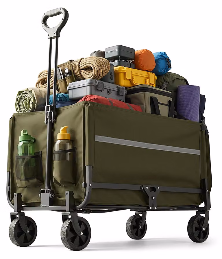 Carrello da trasporto Relaxdays, pieghevole, 150 kg, manico telescopico, sportello posteriore, telo antipioggia, carrello per la spesa e il campeggio, verde