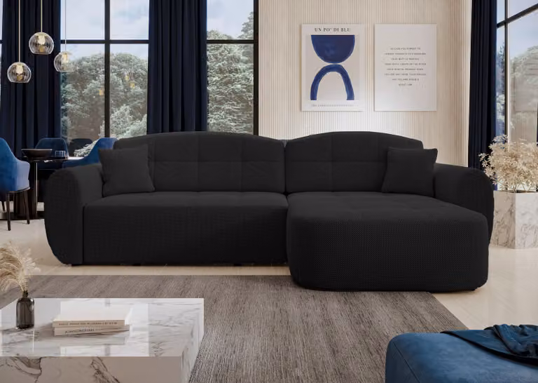AX LIVING Divano ad angolo con funzione letto Nubio 282 cm di larghezza - divano nero