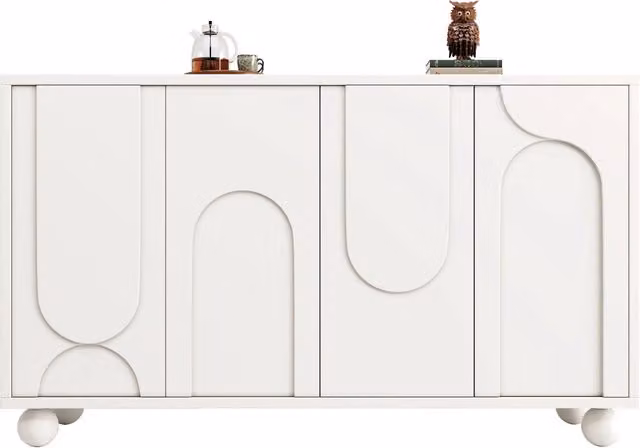 Credenza e madia moderna in MDF bianco per cucina e soggiorno con ripiano regolabile e chiusura a spinta L/P/H: 120 x 35 x 71 cm