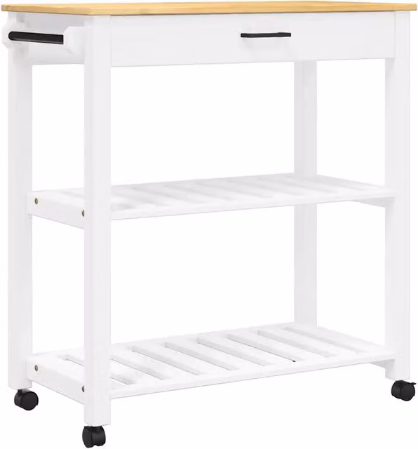 Carrello da Cucina MONZA in Legno Massello di Pino Bianco e Oro con Ruote L/P/H: 84 x 40 x 88,5 cm