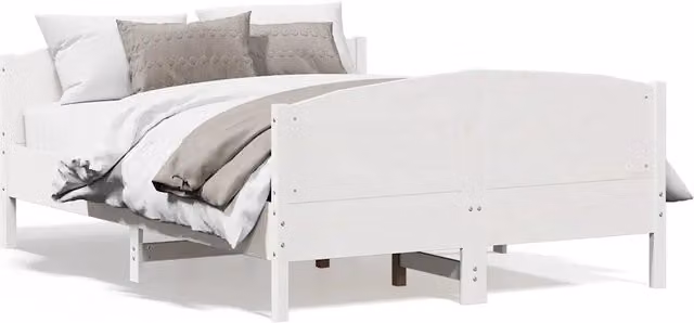 Letto matrimoniale | Letto per adulti | Giroletto senza Materasso Bianco 150x200 cm Legno Massello Pino