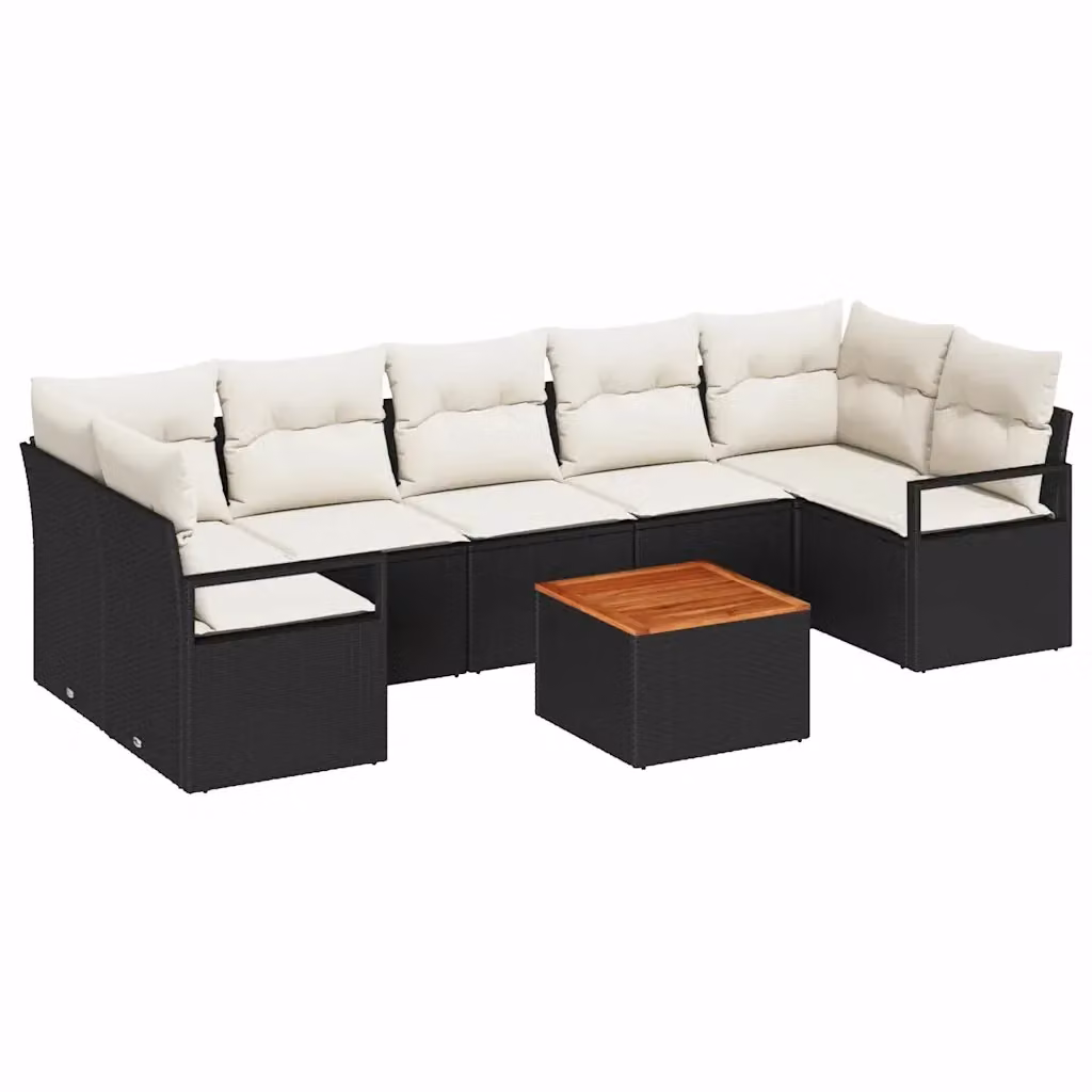 Set Divano da Giardino vidaXL 8 Pezzi in Polyrattan Nero con Cuscini e Tavolino per Esterno – 2