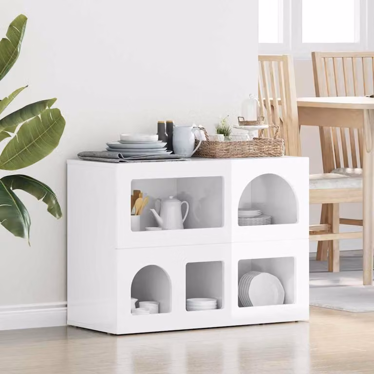Credenza moderna vidaXL ELST in MDF bianco lucido L: 80.5 cm, P: 35 cm, H: 59 cm