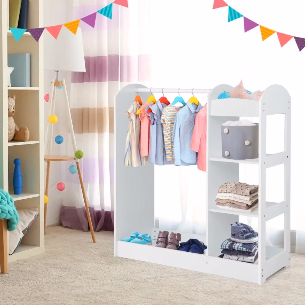 Armadio per bambini Design Mania Bianco con specchio, appendiabiti e scaffali, L/P/H: 76 x 38 x 93,5 cm – 2