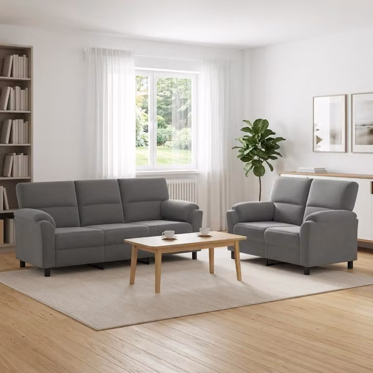 Set di 2 divani moderni vidaXL in velluto grigio scuro con struttura in metallo per il tuo soggiorno
