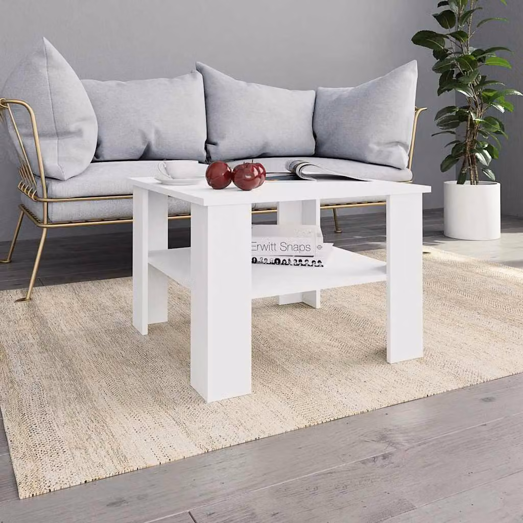 vidaXL Tavolino da Salotto Moderno Bianco in Legno e MDF L: 60 cm, P: 60 cm, H: 42 cm