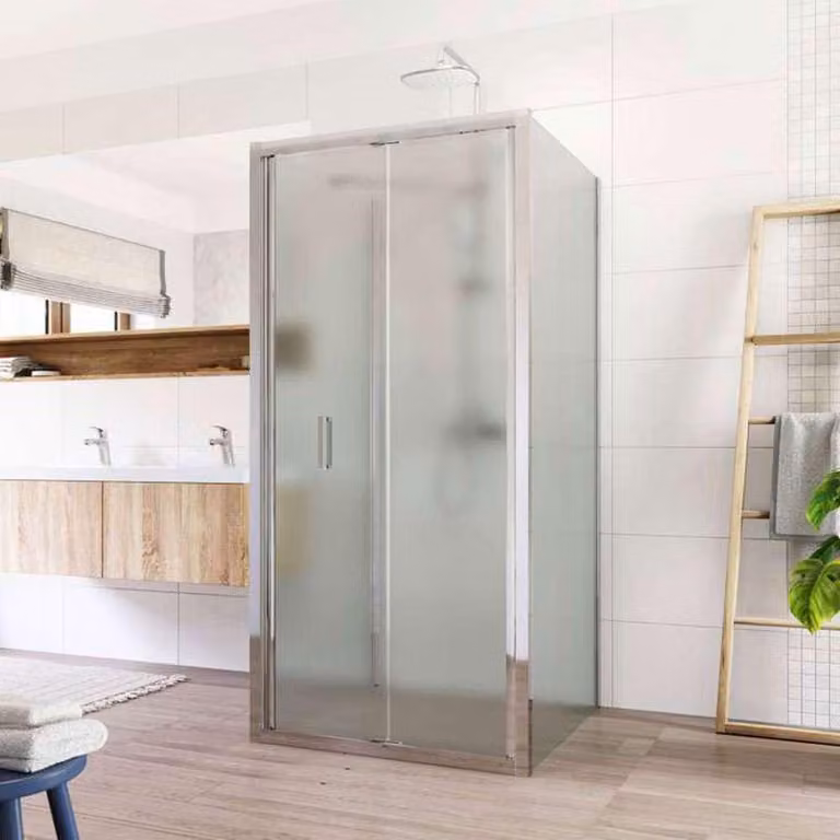 Cabina doccia Mereo, Lima, quadrata a U, chiudibile, 100x100x100 cm, cromo ALU, vetro Point - CK86232K