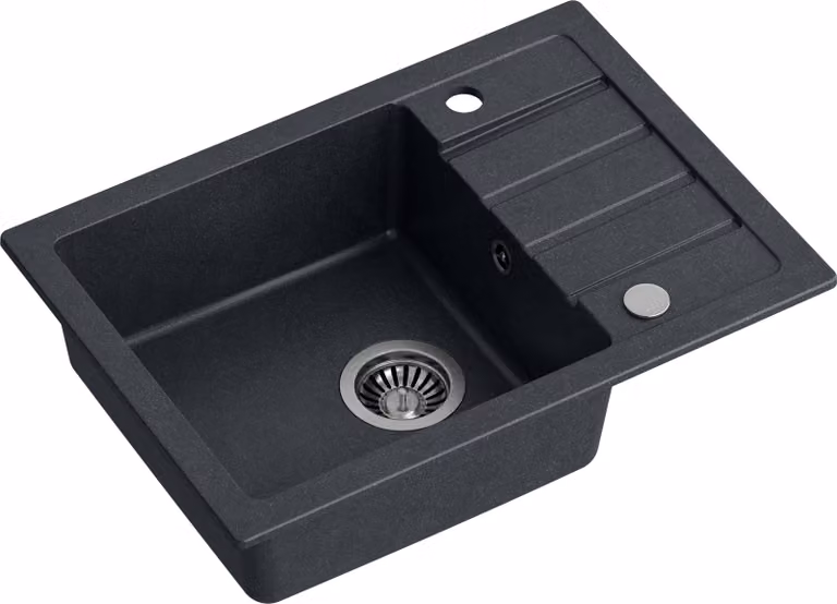 VBChome Lavello 62 x 44 cm Nero Lavello a vasca singola Lavello da incasso Lavello composito Lavello da cucina maculato a filo Siphon Lavandino