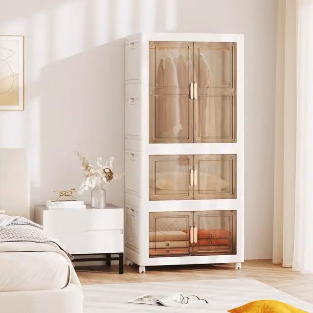 Armadio Guardaroba Portatile in Plastica 421L con Ruote e Coperchio Organizer Salvaspazio Pieghevole Bianco