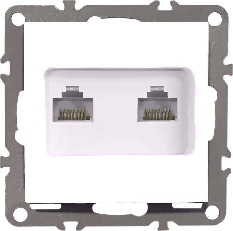 Prese multiple da parete QUADRA, colore bianco, con 2 connettori RJ45 e 2 prese per computer
