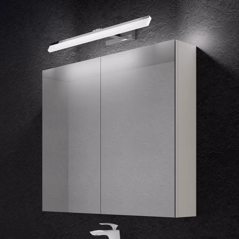 doporro Armadietto a Specchio 80x15x70cm con Lampada da Specchio LED per Bagno 60cm, 14W 6000K, Specchiera Bagno Mobilettto da Parete Bianco con 2 Ante e Applique Specchio Cromo, Spiegelschrank 02