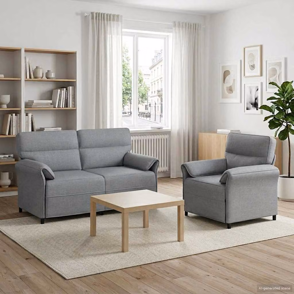 Set di 2 divani moderni vidaXL in tessuto grigio con struttura in metallo e cuscini inclusi