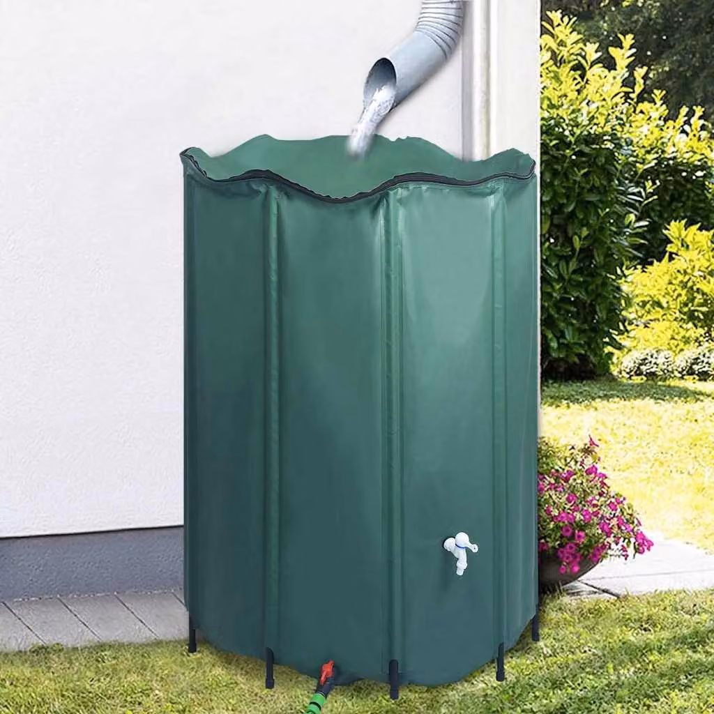 vidaXL Serbatoio per Acqua Piovana Pieghevole con Rubinetto e Filtro, Verde, 1350 l – 1