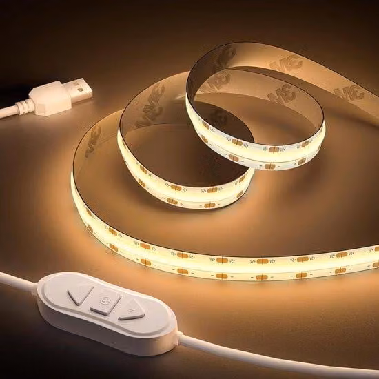 Striscia LED COB USB 5 V, bianco caldo 2700 K, 3 m, dimmerabile, 960 LED, striscia LED flessibile con funzione memoria per retroilluminazione TV, specchio in camera da letto