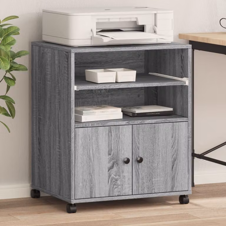 vidaXL Supporto per Stampante con Ruote Grigio Sonoma L: 60 cm, P: 48 cm, H: 74 cm