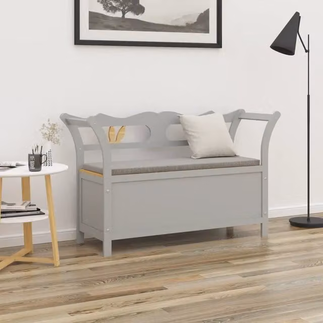 Panca con Scarpiera e Braccioli vidaXL in Legno di Abete e Tessuto Grigio L: 107 cm, P: 45 cm, H: 75,5 cm