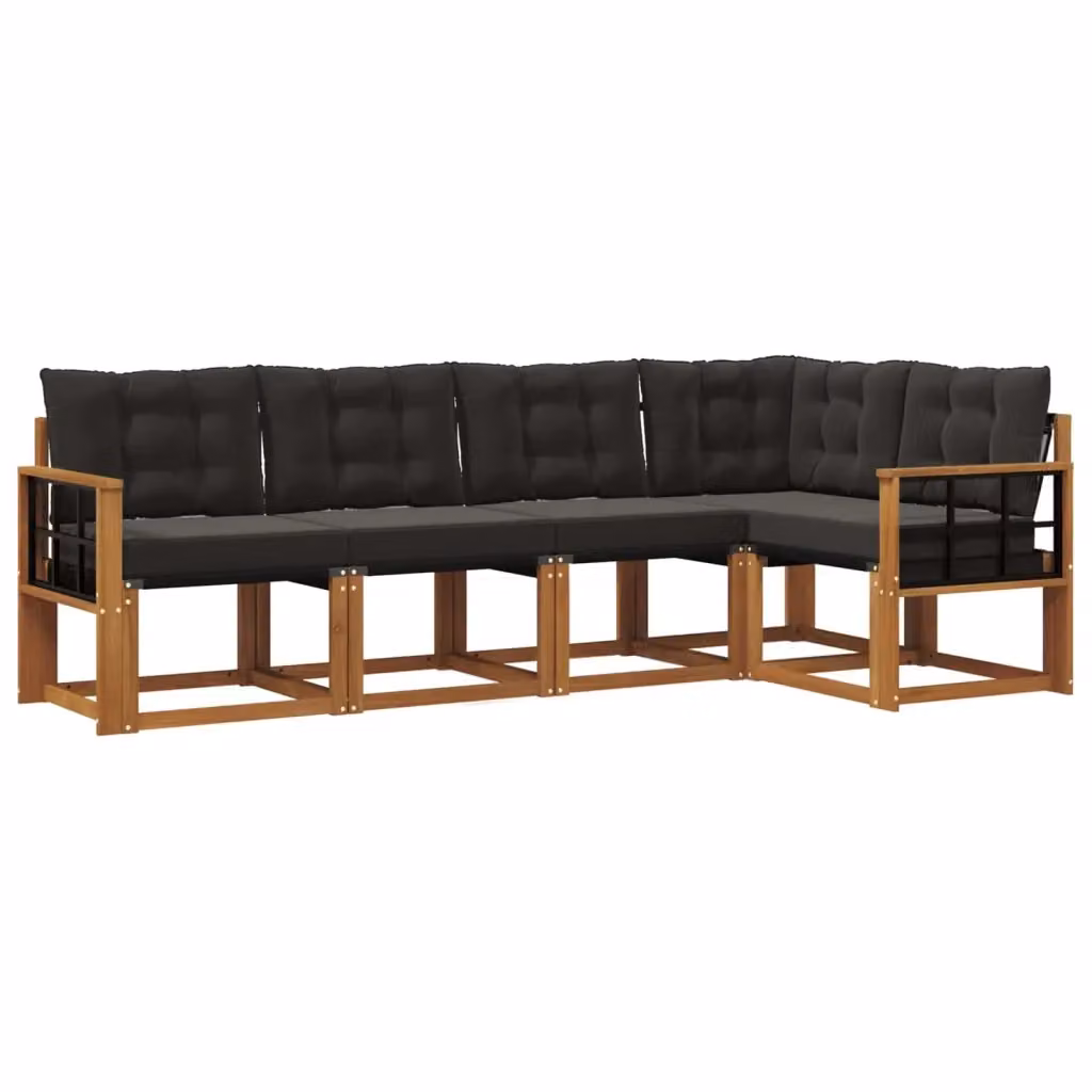 Set di divani da esterno a L vidaXL in legno di acacia con cuscini, marrone e nero – 2