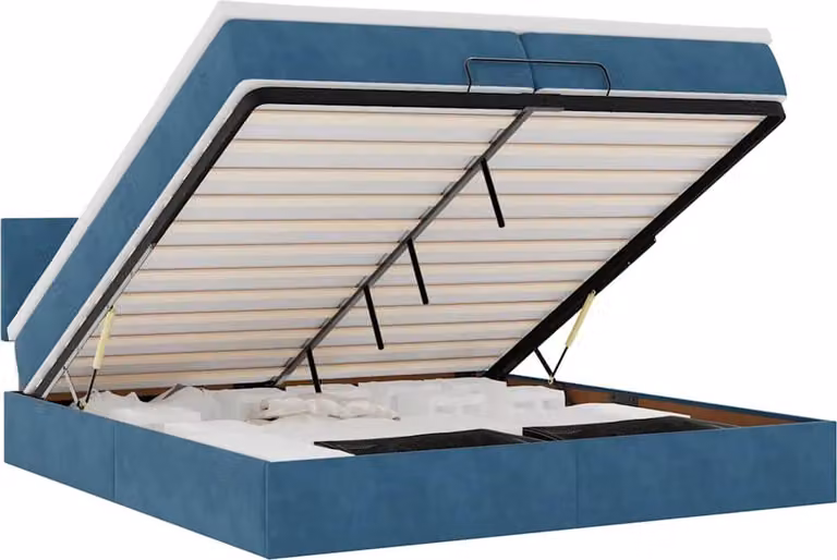 Pouf Letto con Materassi e LED Blu Scuro 200x200cm Velluto