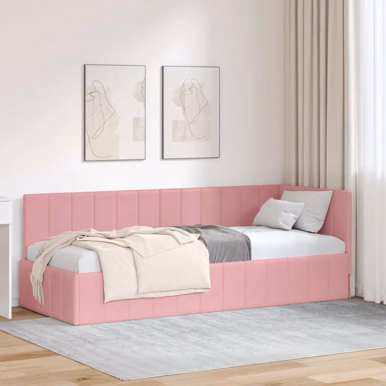 Cornice del letto ad angolo vidaXL in velluto rosa, L 200 x P 80 x H 72 cm