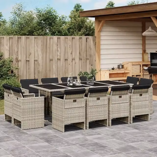 Set da Pranzo da Giardino vidaXL in Polyrattan con Cuscini e Tavolo in Vetro, 13 Pezzi, Grigio Antracite