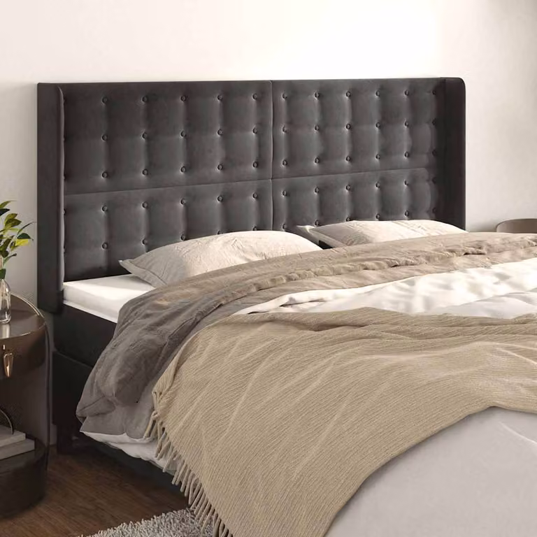 Testiera ad orecchio vidaXL in velluto grigio scuro, L: 163 cm, P: 16 cm, H: 118/128 cm