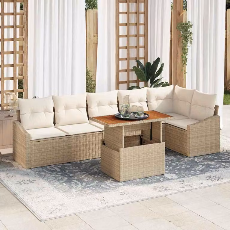 Maison Exclusive - Set da giardino composto da 7 pezzi, divano, in rattan sintetico beige