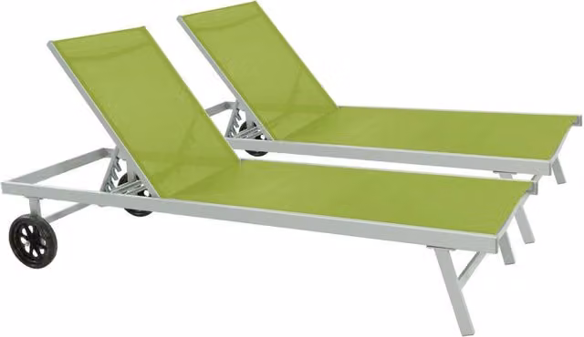 Set di 2 lettini da giardino Phoenix Habitat in alluminio verniciato a polvere e textilene verde con poggiatesta regolabile e ruote
