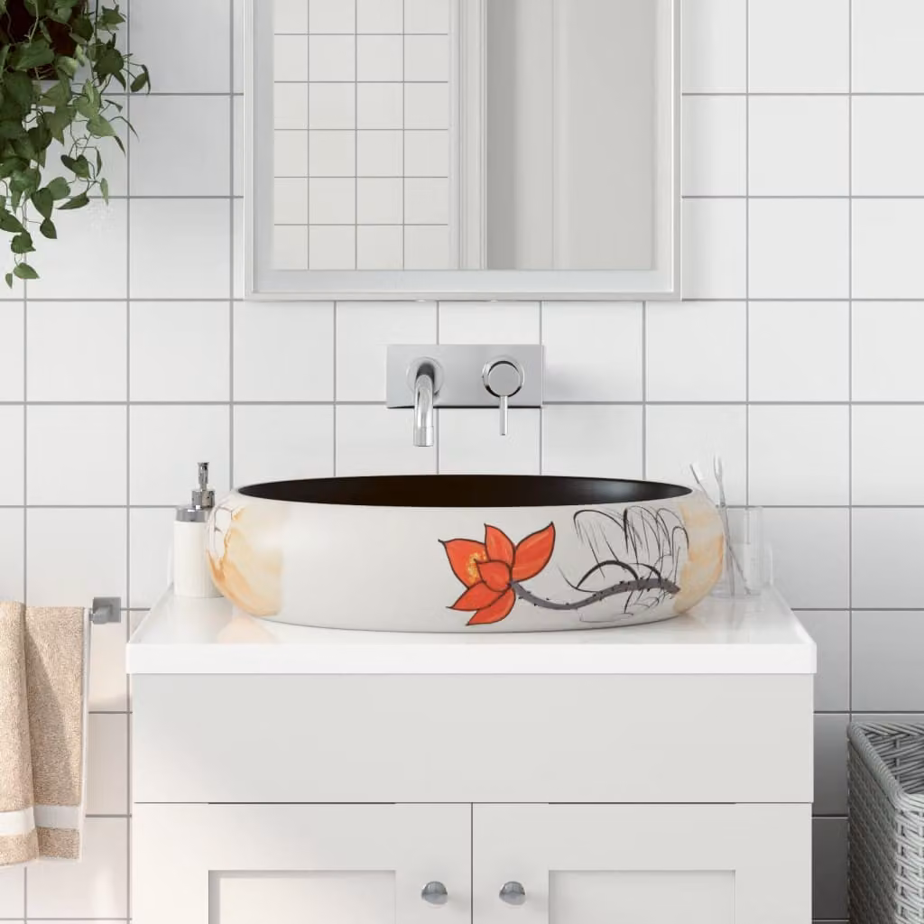 Lavabo da appoggio ovale in ceramica multicolore vidaXL L: 59 cm, P: 40 cm, H: 15 cm
