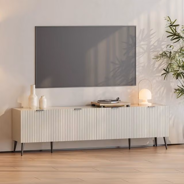 Mobile Porta TV Nand en.casa con Ante Decorative e Finitura Opaca, Colore Sabbia, L 180 x P 35 x H 51 cm