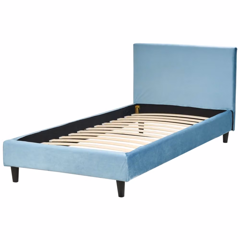 Letto singolo Beliani in velluto blu con rete a doghe in stile moderno L/P/H: 90 x 200 cm – 2