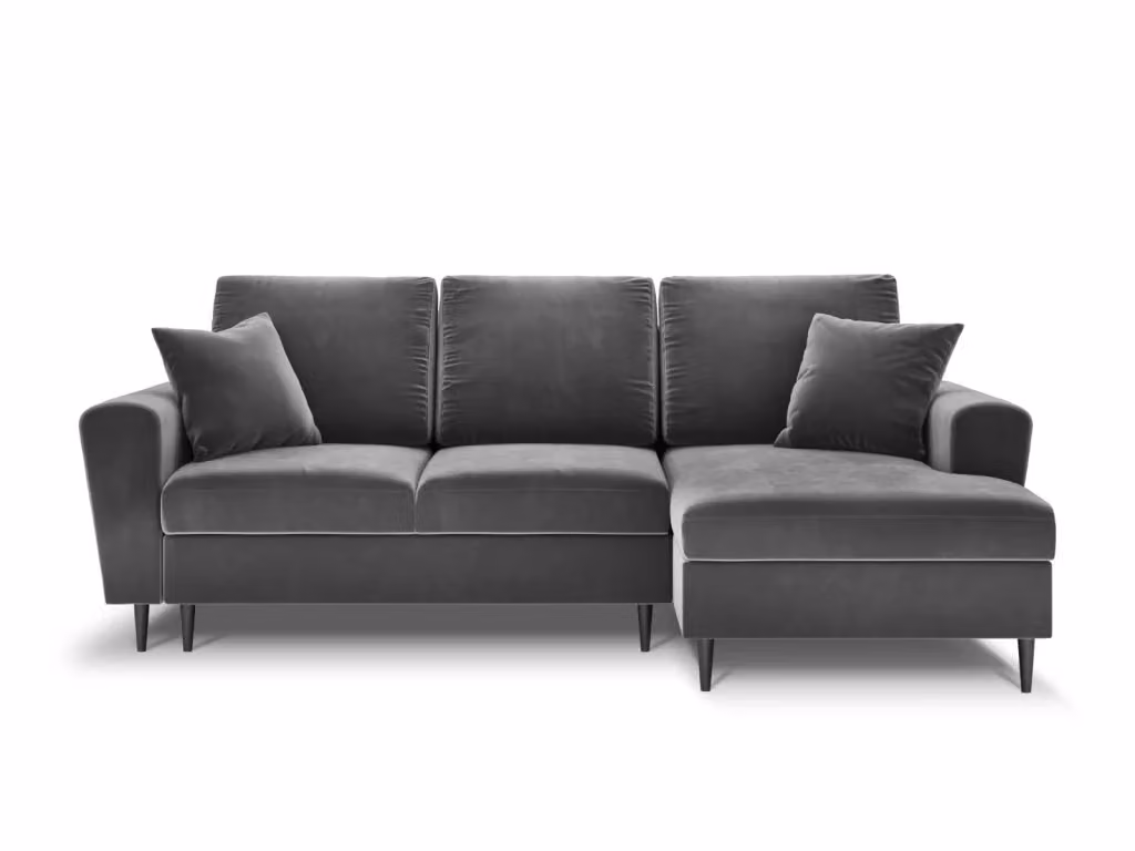 Divano angolare convertibile con contenitore Kyoto di Cosmopolitan Design, modello a 4 posti in velluto grigio, lato destro, L 241 cm x P 114,6 cm x H 88 cm – 2