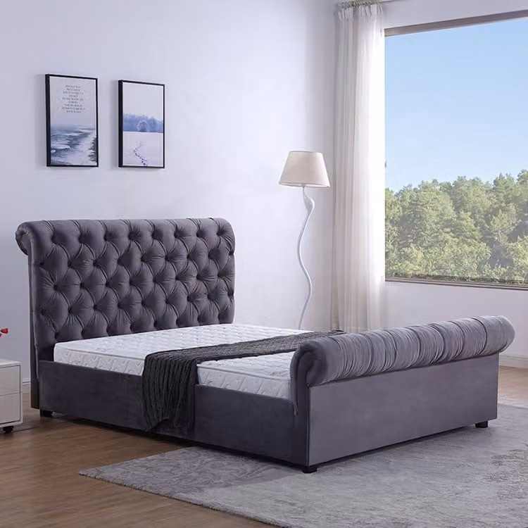 Design Chesterfield Bett Leder Hotel Betten Schlafzimmer Samt Polster