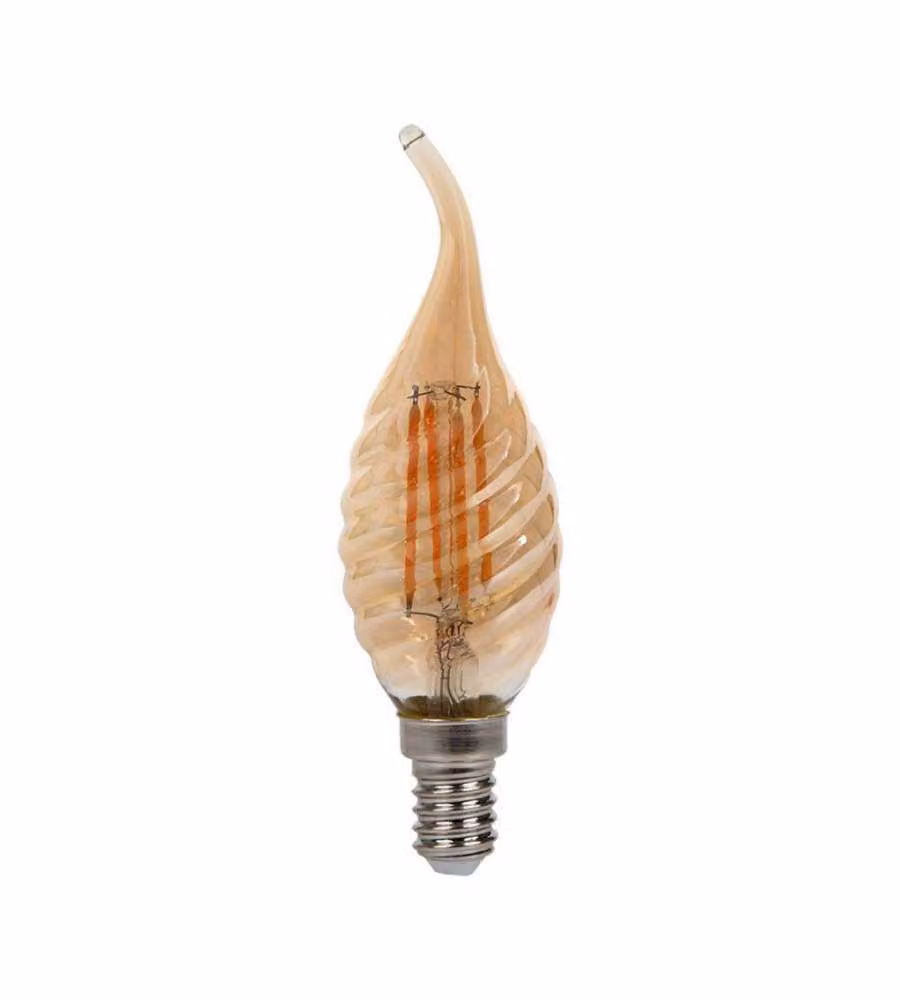 Lampadina LED E14 4W Candela a Fiamma Tortiglione Filamento Ambrato 2200K