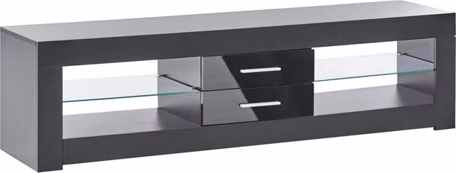 Mobile TV BELIANI nero stile moderno con ante in vetro e MDF, L: 150 cm, P: 40 cm, H: 35 cm