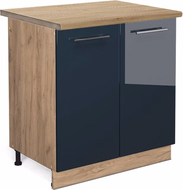 Mobile lavello cucina Fame-Line Vicco blu scuro lucido e rovere dorato L: 80 cm, P: 60 cm, H: 82 cm