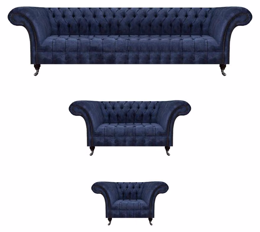 Wohnzimmer Blaue Chesterfield Couchen Designer Sitzmöbel Sofagarnitur