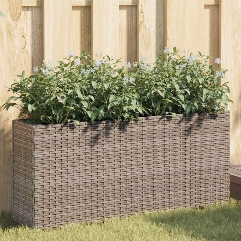 Fioriera da giardino con 2 vasi vidaXL in polyrattan grigio L: 90 cm, P: 20 cm, H: 40 cm