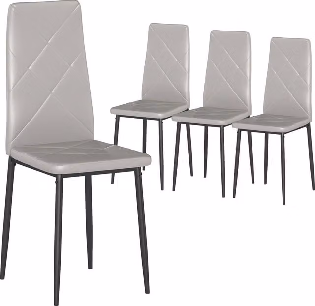 Set di 4 sedie da pranzo Minimal imbottite in ecopelle grigia con schienale alto e gambe in metallo L: 41 cm, P: 50 cm, H: 97 cm