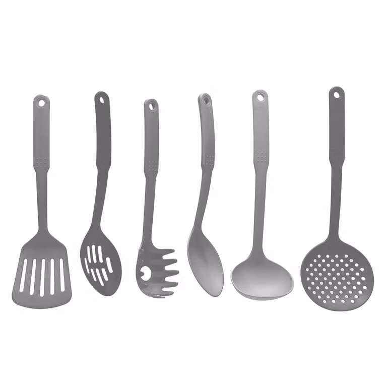 Set di utensili da cucina Gusto Casa in silicone da 6 pezzi, nero e grigio, lavabile in lavastoviglie