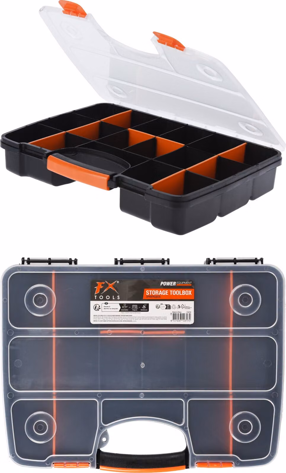Scatola di assortimento organizzatore rivista di viti cassetta degli attrezzi cassetta di pesca nero/arancione cassetta degli attrezzi cassetta degli attrezzi cassetta di plastica 38x29x6cm