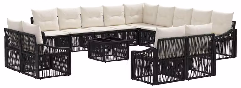 Set Divano da Giardino 14 pcs Nero polyrattan