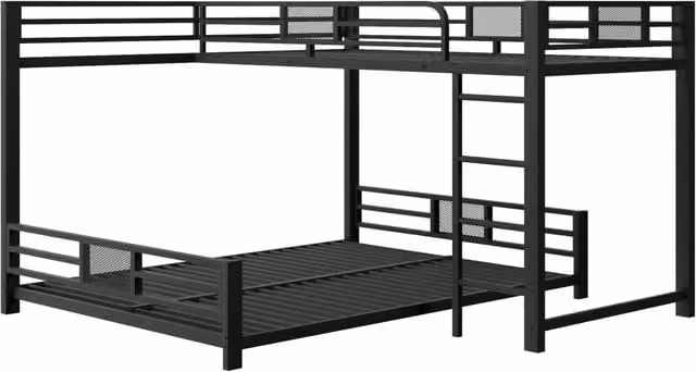 Letto a castello ad angolo in metallo nero 90x200/140x200 con struttura robusta