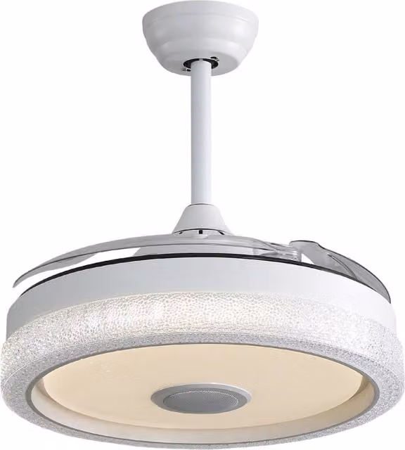 Ventilatore da soffitto con luce LED RGB e motore DC, colore bianco, diametro 107 cm