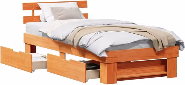 Letto singolo | Letto per adulti | Struttura del letto Marrone cerato 75 x 190 cm Pino massello