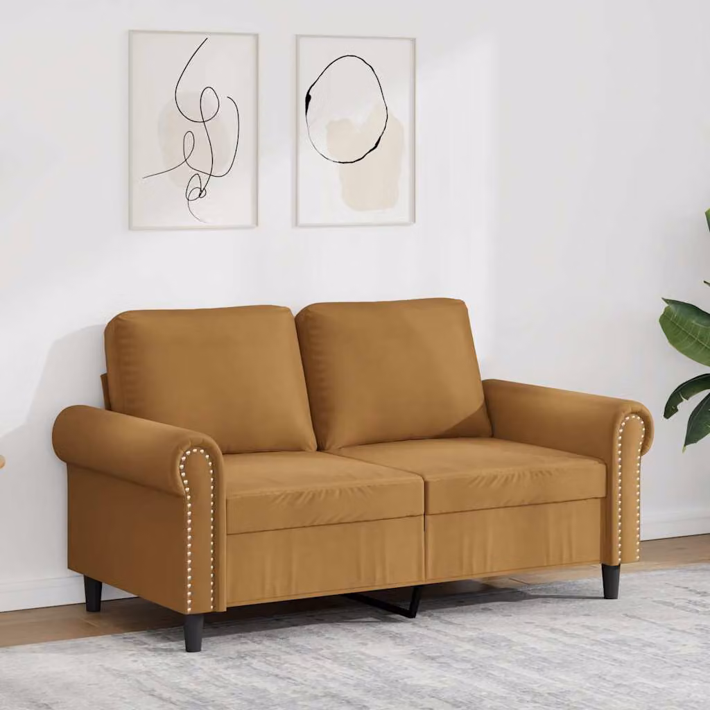 Divano a 2 posti moderno vidaXL in velluto marrone con struttura in metallo per il tuo soggiorno L: 152 cm, P: 77 cm, H: 80 cm