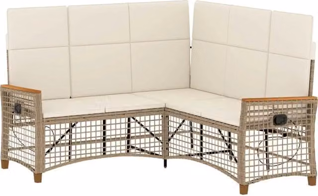 Set di Divani Recliner da Giardino | Set Salotto da Giardino Beige e Bianco Crema
