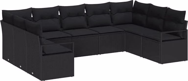 Set di divani con cuscino 9 pcs Nero polyrattan
